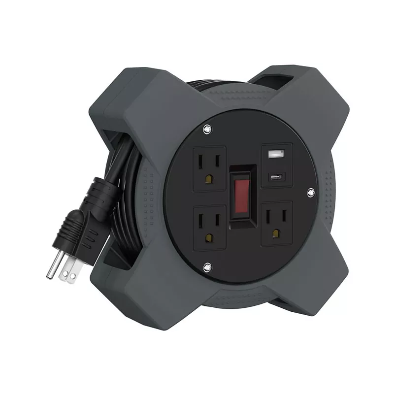 3 udtag Usb Plastic Ledningsrulle 20ft