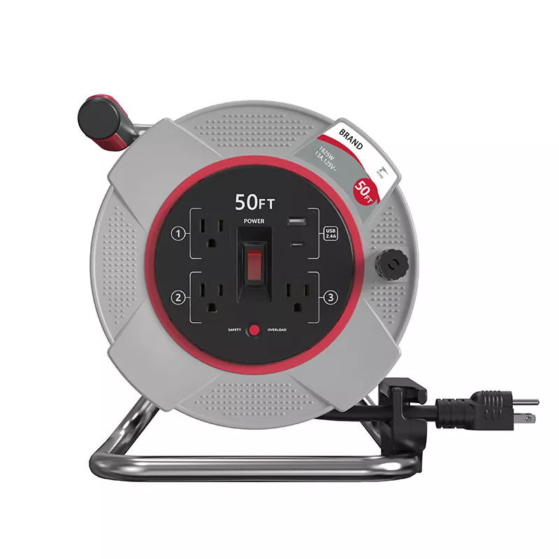 3 udtag Usb2.4a plastikledningsrulle 50ft med overbelastningsbeskyttelse 3 udtag Usb2.4a plastikledningsrulle 50ft med overbelastningsbeskyttelse